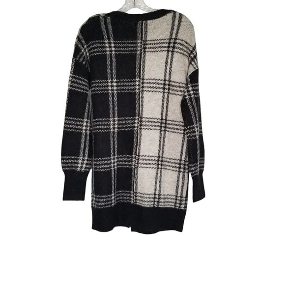 WilliamRast Black Cream Plaid Long Cardigan Sweater Small Academia Geek Cozy New - Picture 9 of 10